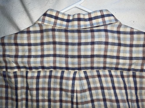 VTG Carroll & Co Linen Button Down Navy/Beige/Rust/French Blue Check Textured L - Picture 10 of 15
