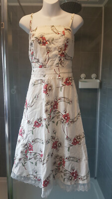 BNWT Stunning White beading A line Vila Floral Cotton Dress Size S 10