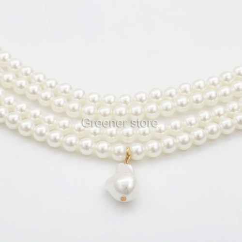 Women Multilayer White Imitation-Pearl Choker Fashion Wide Bib Necklace Jewelry - Picture 9 of 14