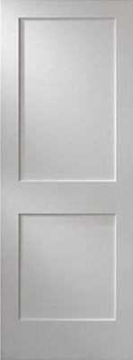 8ft Ht. Prehung 2 Panel Flat Primed Mission Shaker Stile & Rail Solid Core Doors