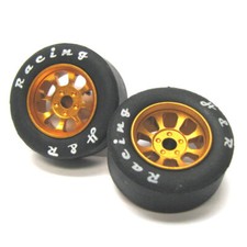 NEW H R Racing HR1113 Nascar Front Gold Narrow Whl with Rubber Tire 2 1:24