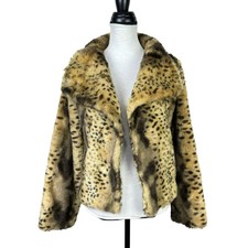 Luii M Tan Brown Cheetah Animal Print Faux Fur Coat With Pockets