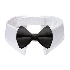 Dog Bowtie, Tux Dog Collar for Weddings with Handcrafted Medium Black White