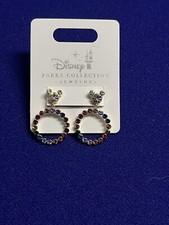 2022 Disney Parks Mickey Icon Multi-Color Crystal Hoop Dangling Earrings New