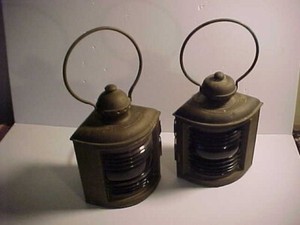 Antique brass Port & Starboard Lamps marked for CLASSES II & III wired for elec.