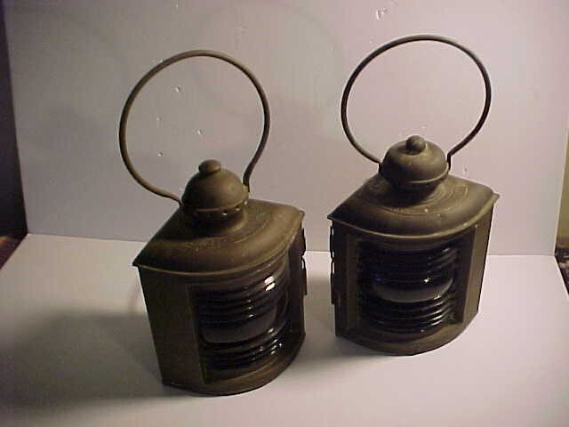 Antique brass Port & Starboard Lamps marked for CLASSES II & III wired for elec.