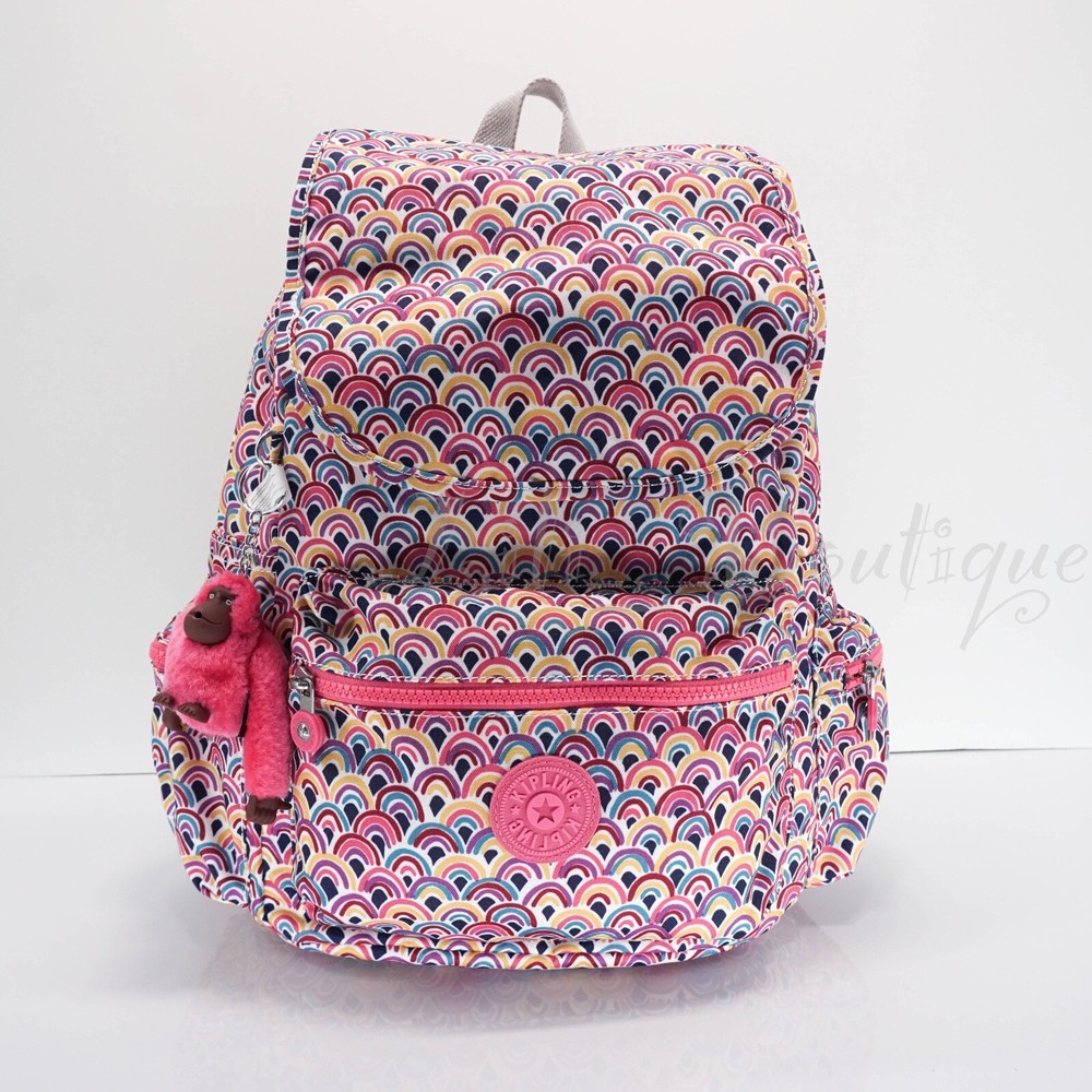 NWT Kipling BP4391 Ezra Travel Bag Backpack Polyester Peacock Prism Pink Multi