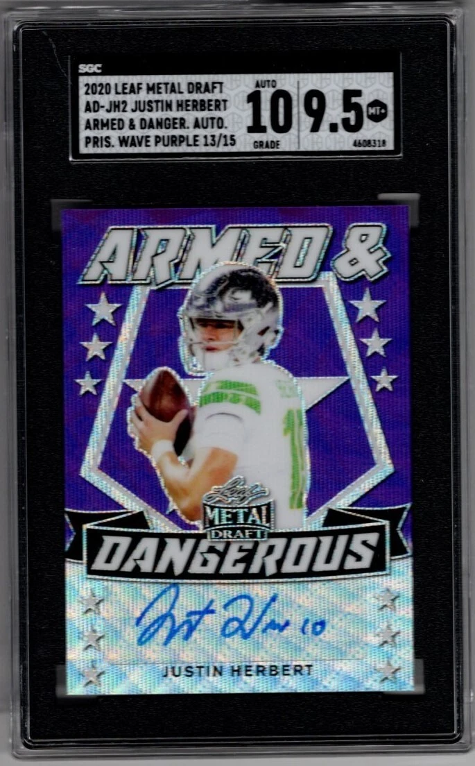 Justin Herbert Leaf Metal Draft Armed & Dangerous Autographs #ADJH2 Purple Prismatic