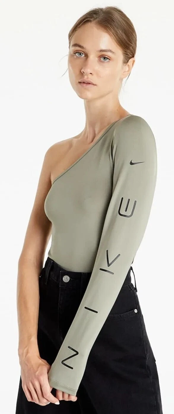 Nike Womens Sportswear Asymmetrical Long Sleeve Top Green CZ8188-320 Size Medium