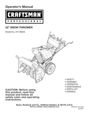 Owner’s Manual Sears Craftsman 33” Snow Thrower/Blower - Model 247. ...