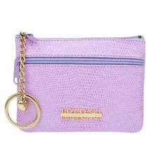 Bottega Fiorentina Italian Made Lilac Lizard Print Leather Small Womens Key Case