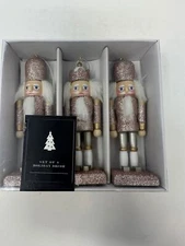 Bella Lux Rose Gold Glitter Nutcracker Ornaments, Pink Christmas, Set of 3 - NEW