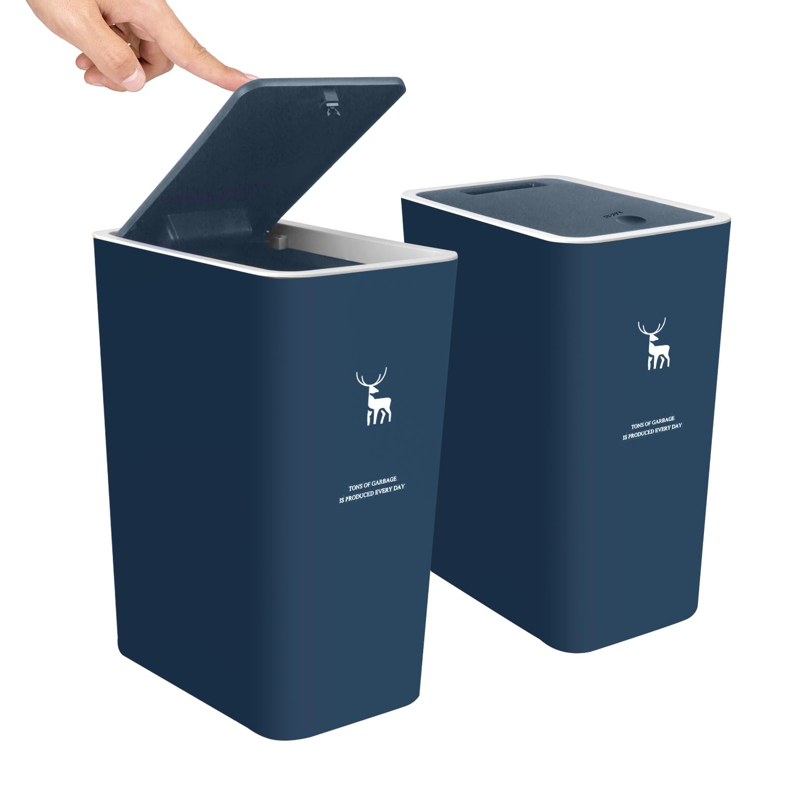 2-Pack 4-Gallon Press-Top Trash Cans with Lids Small Garbage Bins 15L-image