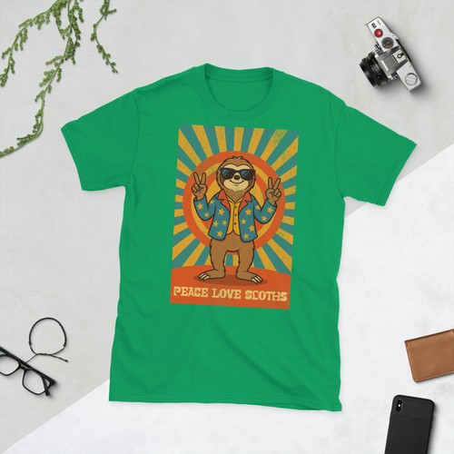 Peace, Love, Sloths Groovy Sloth Vibes Short-Sleeve Unisex T-Shirt - Picture 11 of 13