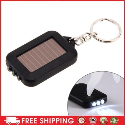 2Pcs Solar Energy 3 Light LED Electric Torch Key Chain Accessory Black
