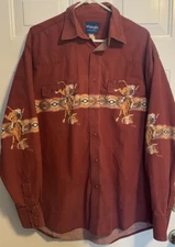 Wrangler Vintage Pearl Snap Shirt Western R Langford Mens Aztec Rodeo Cowboy