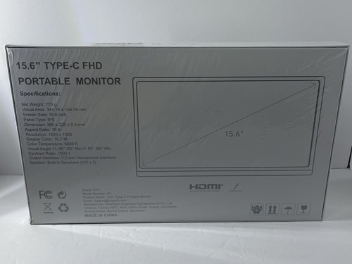 KYY Portable Monitor 15.6inch 1080P FHD USB-C, HDMI Computer Display W/ Speakers - Picture 2 of 4