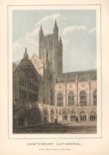 Antique Engraving 1895 Canterbury Cathedral From Cloisters Color Plate