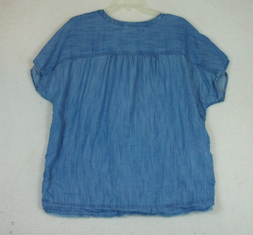 J. Jill Denim Chambray Pintuck Pleats Raw Hem Flowy Top Blouse Size XL - Picture 2 of 10