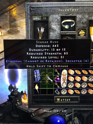 DIABLO 2: RESURRECTED  4OS Ethereal ETH scarab husk 645 DEFENSE  PC SC