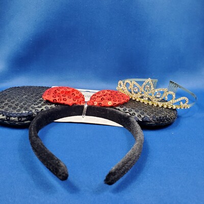 Disney Sequin Minnie Ear Headband with Red Bow and Rhinestone Tiara Queen Tiara & Disney Minnie Mouse Red Bow Sequin Ears  main image 3