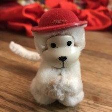 Unique Mini White Monkey Plush Red Hat Hard Face CUTE Tiny Vintage 3.5" READ