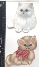 Lot of 2 Cats White Light Brown Bow Sitting SINGLE LAYER Embellishments 154