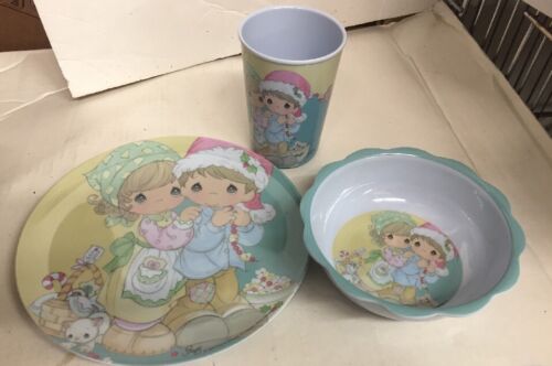 3pc Precious Moments Plastic Cup Plate Bowl Gibson Christmas Hearth & Trim  - Picture 1 of 5