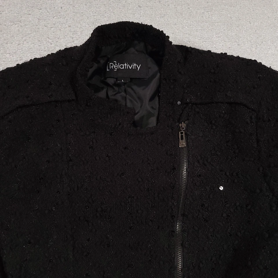 Relativity Full Zip Jacket Women's Large Black Textured Sequin L/S Lined Pockets - Image 3 of 4
