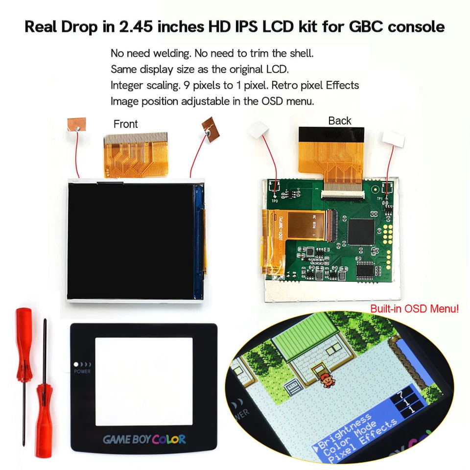 2.45 Inch Same Size Real Drop in IPS LCD Kit+Shell For Game Boy Color FRM ON OFF - Image 2 of 4
