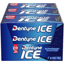 Dentyne Ice Peppermint Sugar-Free Chewing Gum, 9 Packs of 16 Pieces 144 Total P