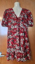 New PRIMARK Red/Pink/Black/White SHORT TEA DRESS  Sleeves Size M