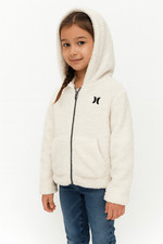 Hurley Girls  Sherpa Zip Hoodie Jacket KIDS Size 6 White Fleece Hooded