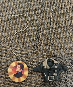 Set of 2 Elvis Presley Ceiling Light/Fan Pulls - Leather Jacket & Wood Potrait