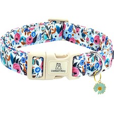 Dog Collar Flowers Print Spring Summer Cute Soft Sturdy Adjustable Large Pet