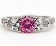 2CT Treated Pink Sapphire  White Topaz 925 Solid Sterling Silver Ring Sz 8