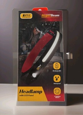 HyperBeam 600 Lumens Headlamp w/ LED Panel IPX4 Waterproof 4 modes Rechargeable 