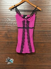 Fredericks of Hollywood Small Y2K Vtg Slip Dress Hot Pink Black Mesh Lingerie