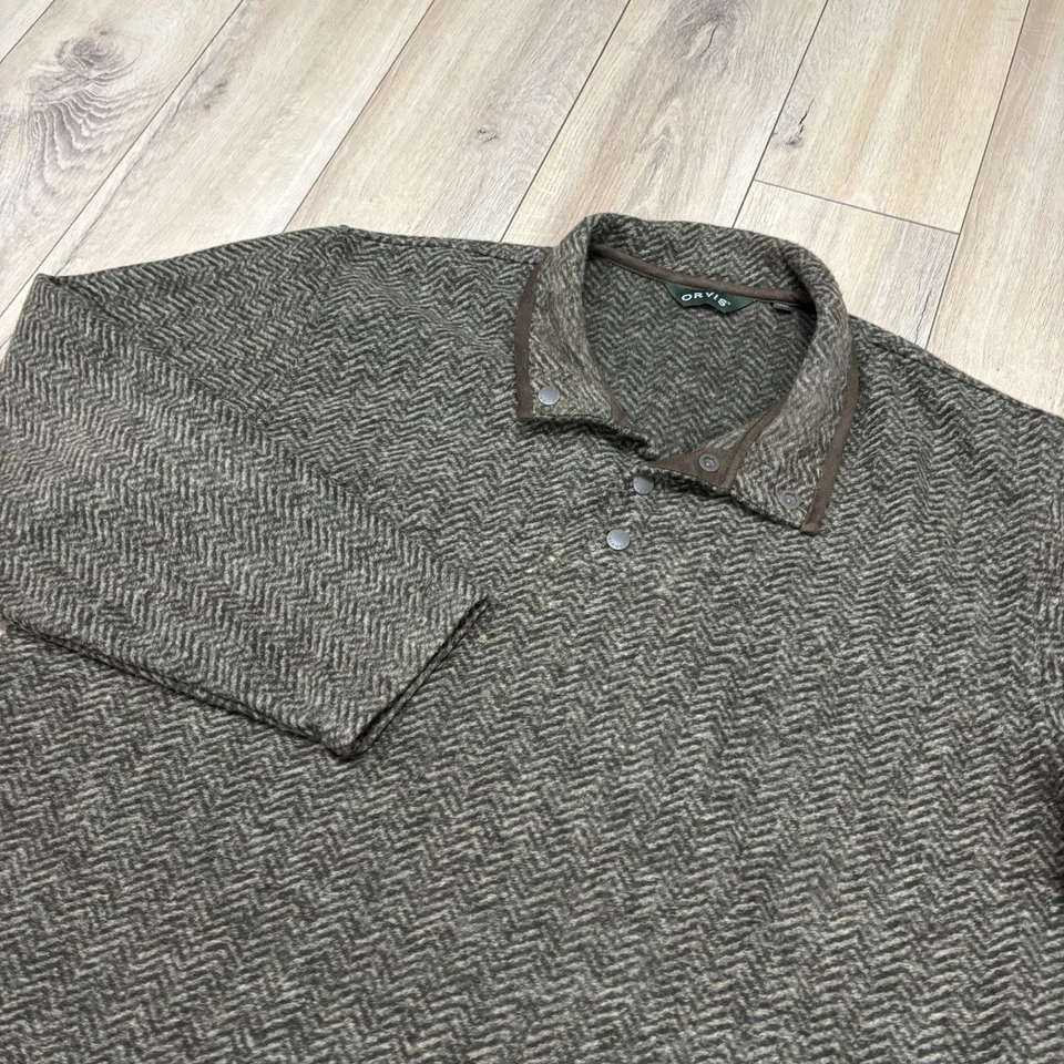 Мужской флисовый пуловер Orvis Herringbone 1/4 на кнопках размер XL коричневый зимний для улицы - Изображение 4 из 4