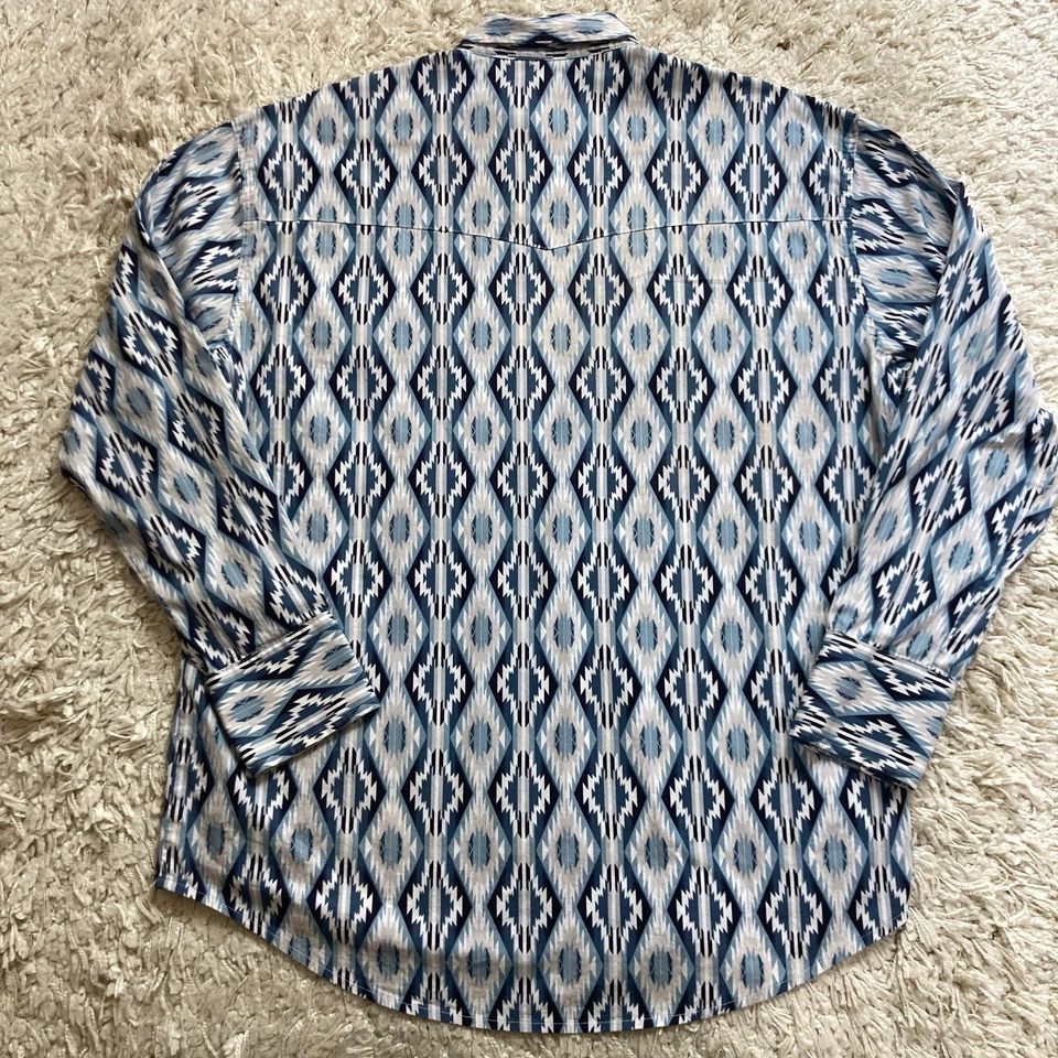 Camisa De Colección Wrangler Brushpopper Para Hombres Grande Azteca Perla Snap Vaquero Occidental Foto 2 de 4