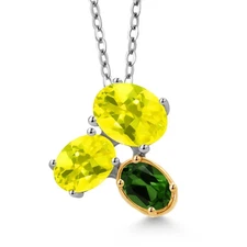 925 Silver and 10K Yellow Gold Canary Mystic Topaz and Green Chrome Diopside