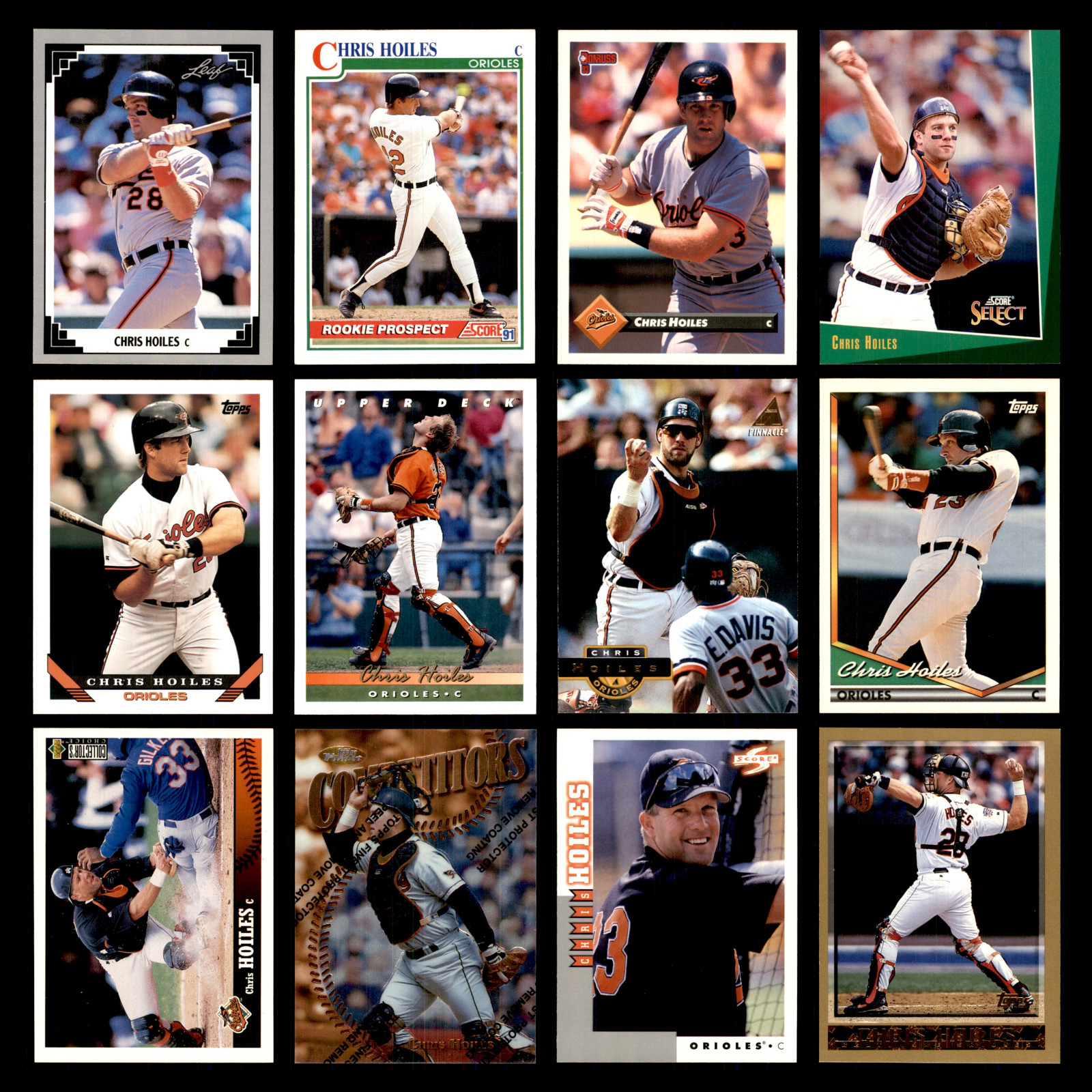 Chris Hoiles Lot of 12 Different Baseball Cards 1991-1998 Baltimore Orioles List