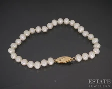 14k Yellow Gold 6.4mm Cultured Pearl Ladies Bracelet 7.75"L i20173b