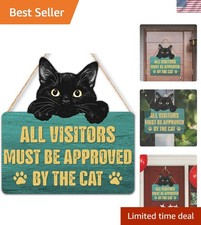 Funny Black Cat Welcome Sign - Charming Wood Decor for Home Office