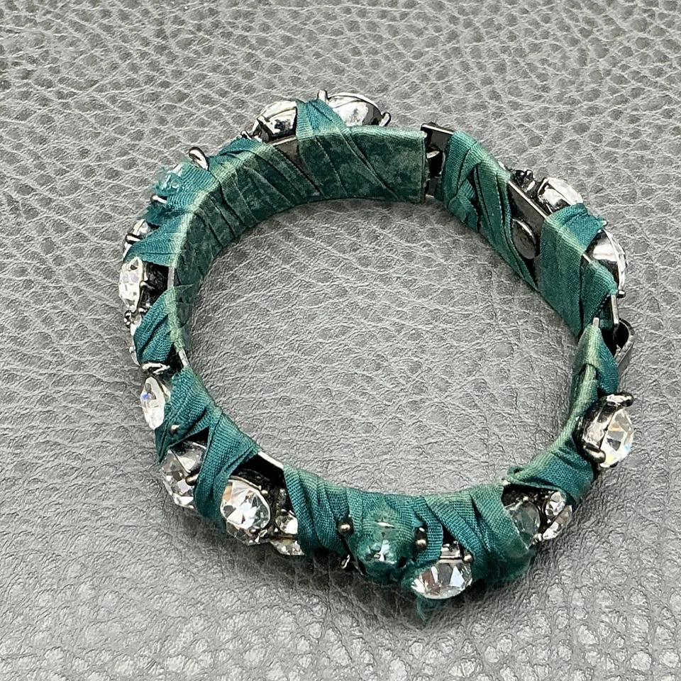 J. Brazalete brazalete Crew verde azulado envuelto en tela cristal estrás Gunmetal Foto 3 de 4