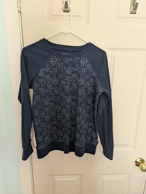 Eddie Bauer Women's S Blue Crew Neck Pullover Sweatshirt Floral Print Raglan