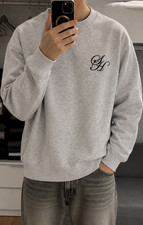 H&M Herren Pullover S grau Strick Logo Rundha...