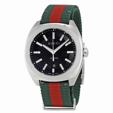 Gucci Watch YA142305 GG2570 Men Stainless Steel Web Strap Authentic New Full Set