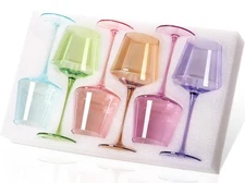 Colored Wine Glasses Set of 6-16oz Hand Blown Crystal Colorful Wine Glasses w...