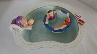 LOTUS 1995 Chip and Dip Bowl Swimming Pool Party Hot Tub Vintage Ceramic Set